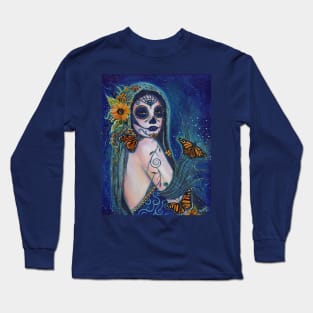 Day of the dead art breaking free by Renee Lavoie Long Sleeve T-Shirt